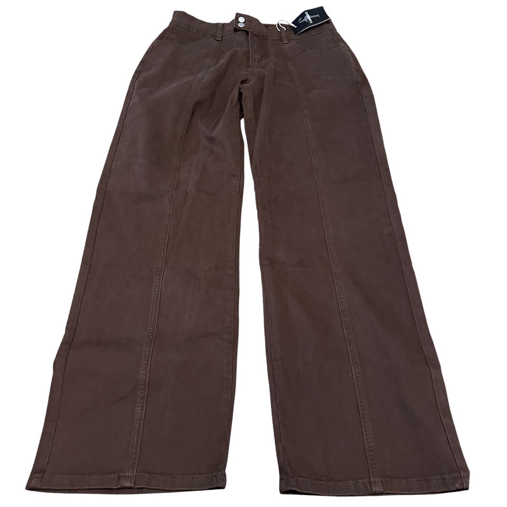 Flamingals Womens High Waisted Wide Leg Pants Brown Double Button Size Medium